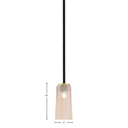 Toltec Sandia 5in 1-Light Mini Pendant | Matte Black and New Age Brass with Amber Gradient Glass | Kitchen Island & Dining | Model 6201-MBNAB-293