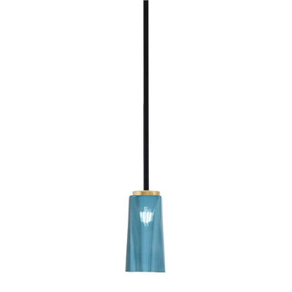 Toltec Sandia 5in 1-Light Mini Pendant | Matte Black and New Age Brass with Blue Gradient Glass | Kitchen Island & Dining Room | Model 6201-MBNAB-295