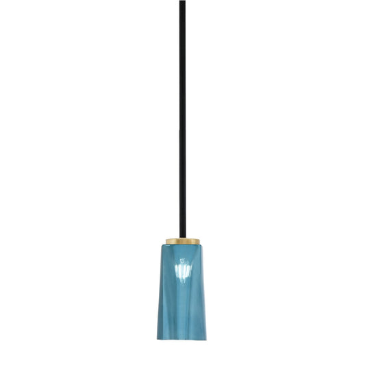 Toltec Sandia 5in 1-Light Mini Pendant | Matte Black and New Age Brass with Blue Gradient Glass | Kitchen Island & Dining Room | Model 6201-MBNAB-295