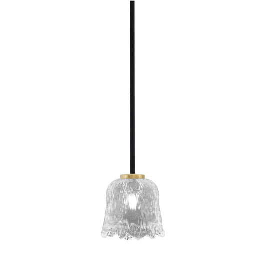 Toltec Sandia 7in 1-Light Mini Pendant | Matte Black and New Age Brass with Clear Lava Glass | Kitchen Island & Dining Room | Model 6201-MBNAB-4230