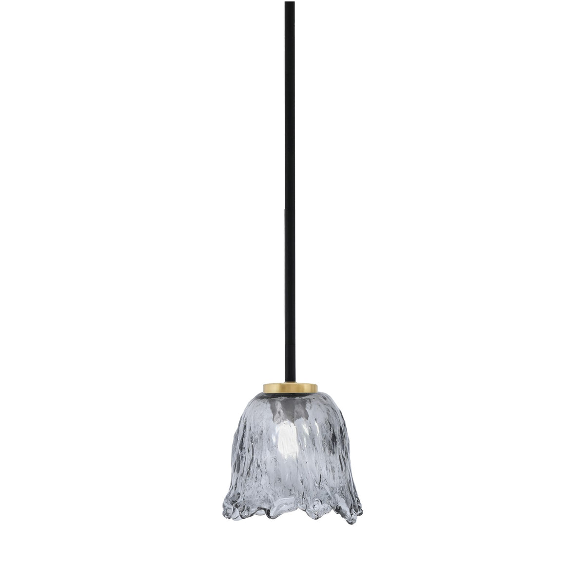 Toltec Sandia 7in 1-Light Mini Pendant | Matte Black and New Age Brass with Smoke Lava Glass | Kitchen Island & Dining Room | Model 6201-MBNAB-4232