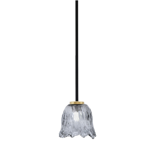 Toltec Sandia 7in 1-Light Mini Pendant | Matte Black and New Age Brass with Smoke Lava Glass | Kitchen Island & Dining Room | Model 6201-MBNAB-4232