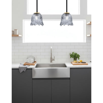 Toltec Sandia 7in 1-Light Mini Pendant | Matte Black and New Age Brass with Smoke Lava Glass | Kitchen Island & Dining Room | Model 6201-MBNAB-4232