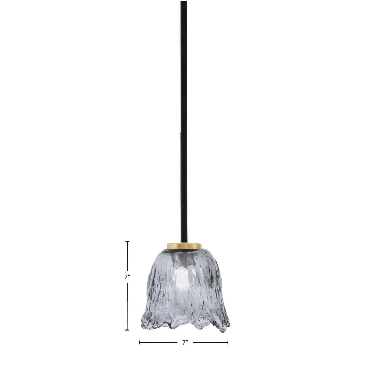 Toltec Sandia 7in 1-Light Mini Pendant | Matte Black and New Age Brass with Smoke Lava Glass | Kitchen Island & Dining Room | Model 6201-MBNAB-4232
