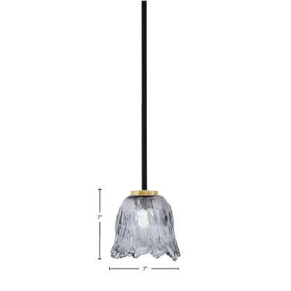 Toltec Sandia 7in 1-Light Mini Pendant | Matte Black and New Age Brass with Smoke Lava Glass | Kitchen Island & Dining Room | Model 6201-MBNAB-4232