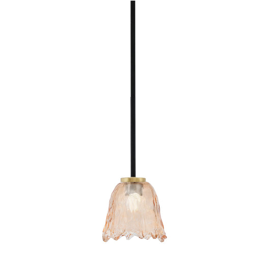 Toltec Sandia 7in 1-Light Mini Pendant | Matte Black and New Age Brass with Amber Lava Glass | Kitchen Island & Dining Room | Model 6201-MBNAB-4233