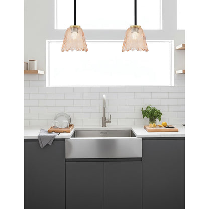 Toltec Sandia 7in 1-Light Mini Pendant | Matte Black and New Age Brass with Amber Lava Glass | Kitchen Island & Dining Room | Model 6201-MBNAB-4233