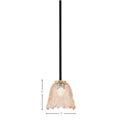 Toltec Sandia 7in 1-Light Mini Pendant | Matte Black and New Age Brass with Amber Lava Glass | Kitchen Island & Dining Room | Model 6201-MBNAB-4233