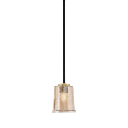 Toltec Sandia 5in 1-Light Mini Pendant | Matte Black and New Age Brass with Amber Bubble Glass | Kitchen Island & Dining Room | Model 6201-MBNAB-5033