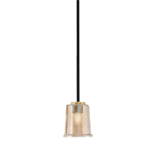 Toltec Sandia 5in 1-Light Mini Pendant | Matte Black and New Age Brass with Amber Bubble Glass | Kitchen Island & Dining Room | Model 6201-MBNAB-5033