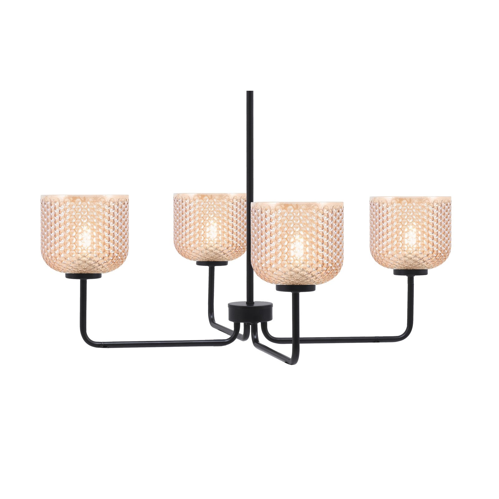 Toltec Sandia 30in 4-Light Chandelier | Modern Matte Black Steel and Amber Textured Glass | Dining Room & Living Room | 30 x 10.5 in | Model 6204-MB-4613