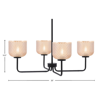 Toltec Sandia 30in 4-Light Chandelier | Modern Matte Black Steel and Amber Textured Glass | Dining Room & Living Room | 30 x 10.5 in | Model 6204-MB-4613