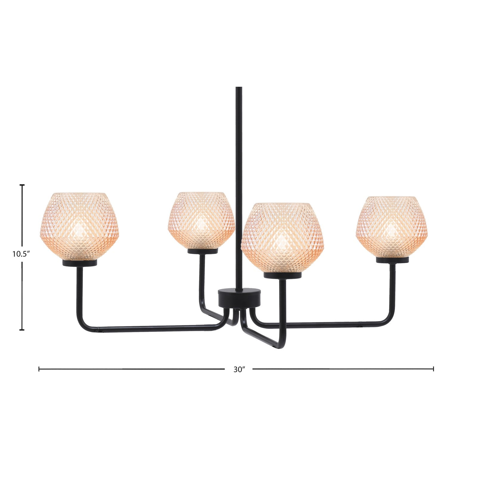 Toltec Sandia 6in 4-Light Chandelier | Modern Matte Black Steel and Amber Textured Glass | Dining Room & Entryway | 6 x 6 in | Model 6204-MB-4623