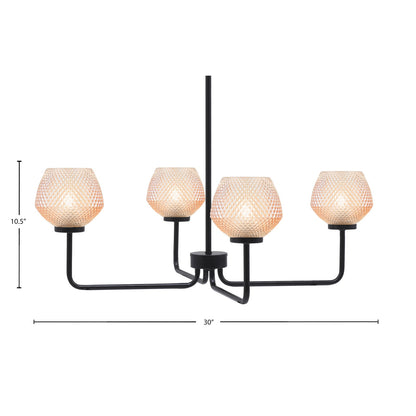 Toltec Sandia 6in 4-Light Chandelier | Modern Matte Black Steel and Amber Textured Glass | Dining Room & Entryway | 6 x 6 in | Model 6204-MB-4623