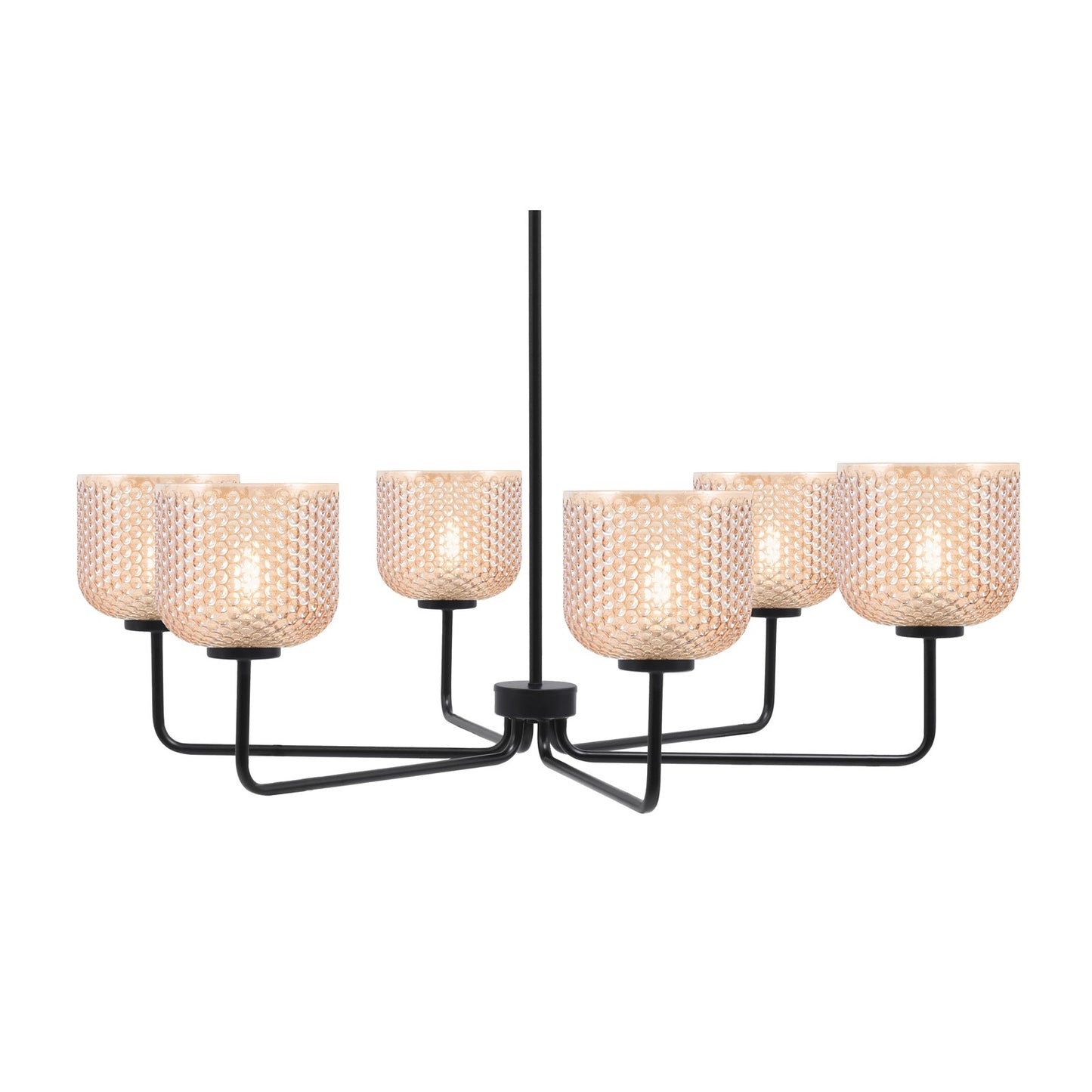 Toltec Sandia 36in 6-Light Chandelier | Modern Matte Black Steel and Amber Textured Glass | Dining Room & Entryway | 36 x 36 x 10.5 in | Model 6206-MB-4613