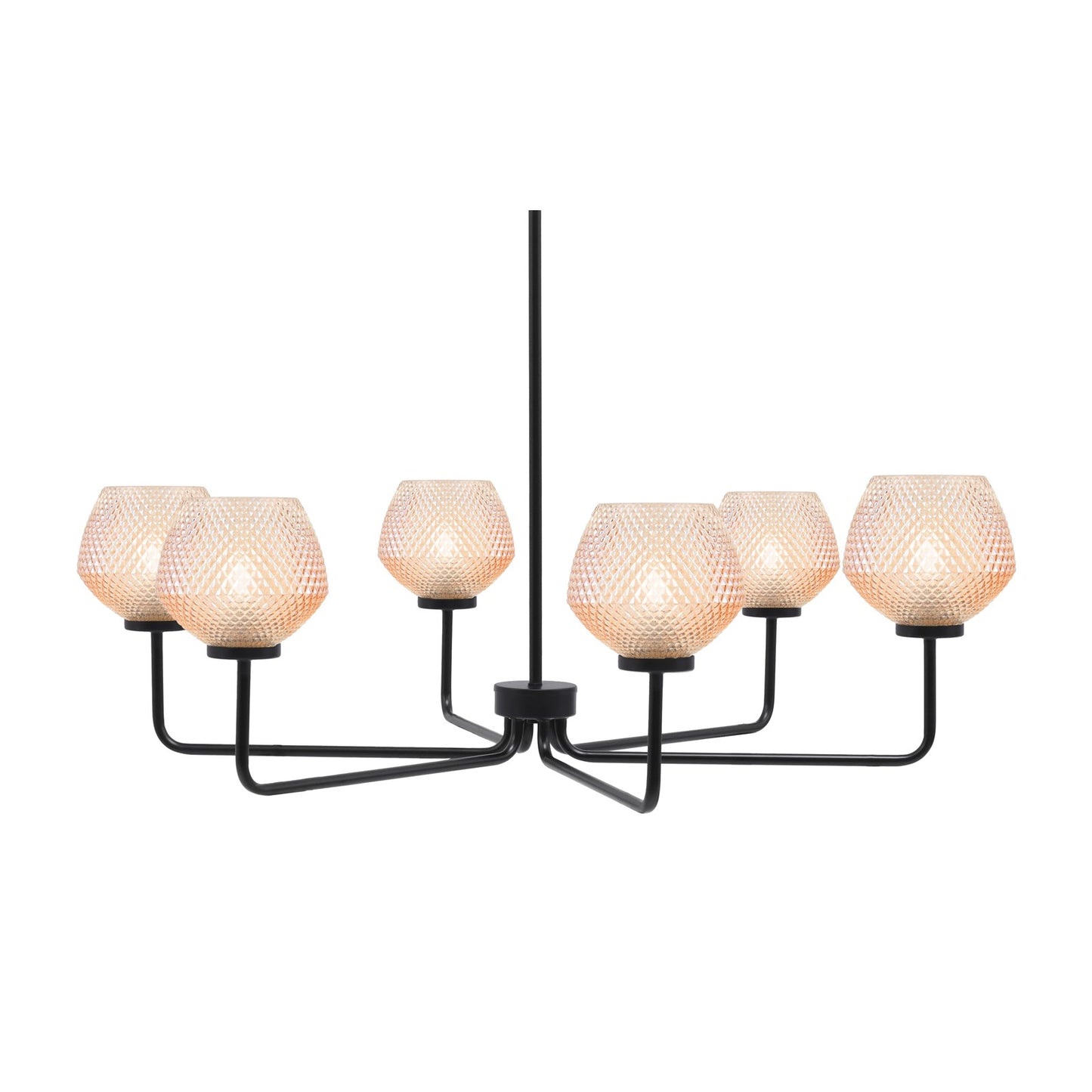 Toltec Sandia 36in 6-Light Chandelier | Modern Matte Black Steel and Amber Textured Glass | Dining Room & Great Room | 36 x 10.5 in | Model 6206-MB-4623