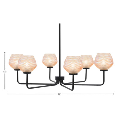 Toltec Sandia 36in 6-Light Chandelier | Modern Matte Black Steel and Amber Textured Glass | Dining Room & Great Room | 36 x 10.5 in | Model 6206-MB-4623