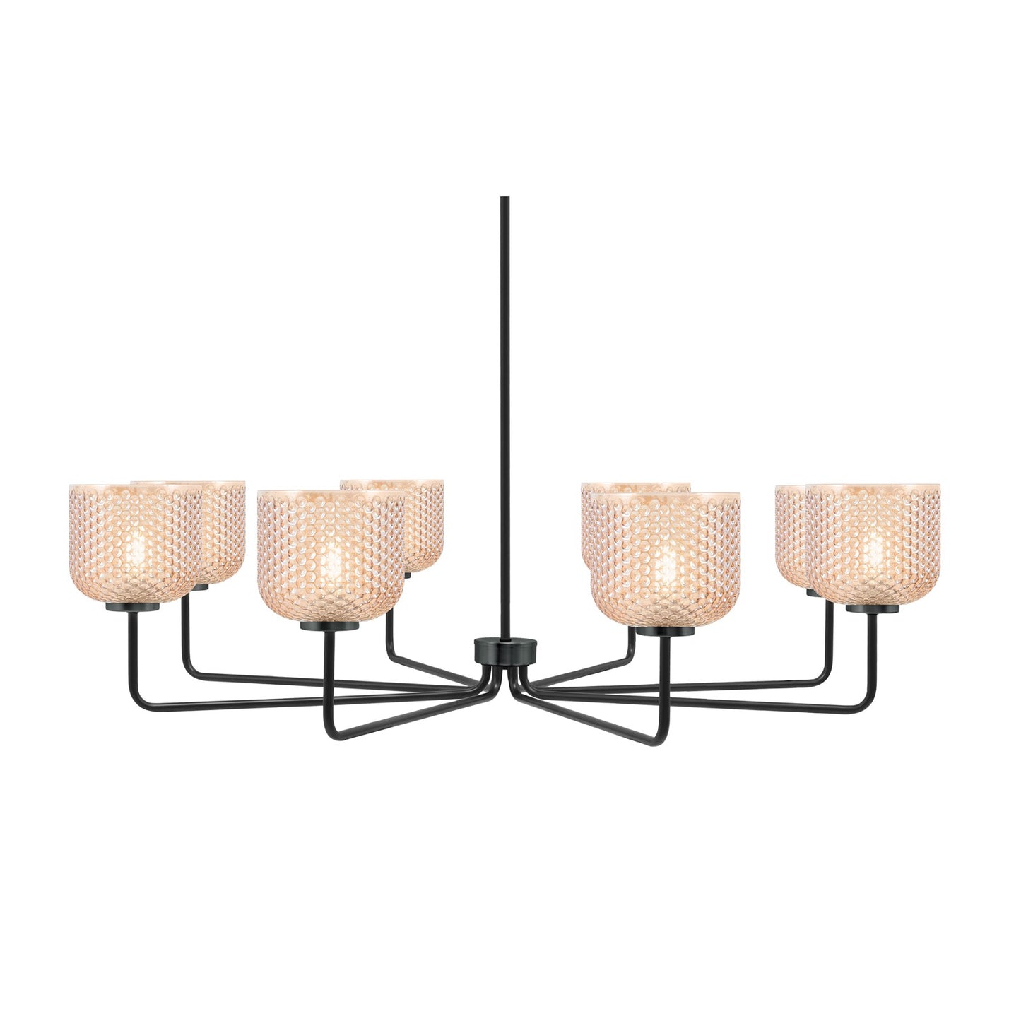 Toltec Sandia 43.5in 8-Light Chandelier | Modern Matte Black Steel and Amber Textured Glass | Dining Room & Foyer | 43.5 x 43.5 x 10.75 in | Model 6208-MB-4613