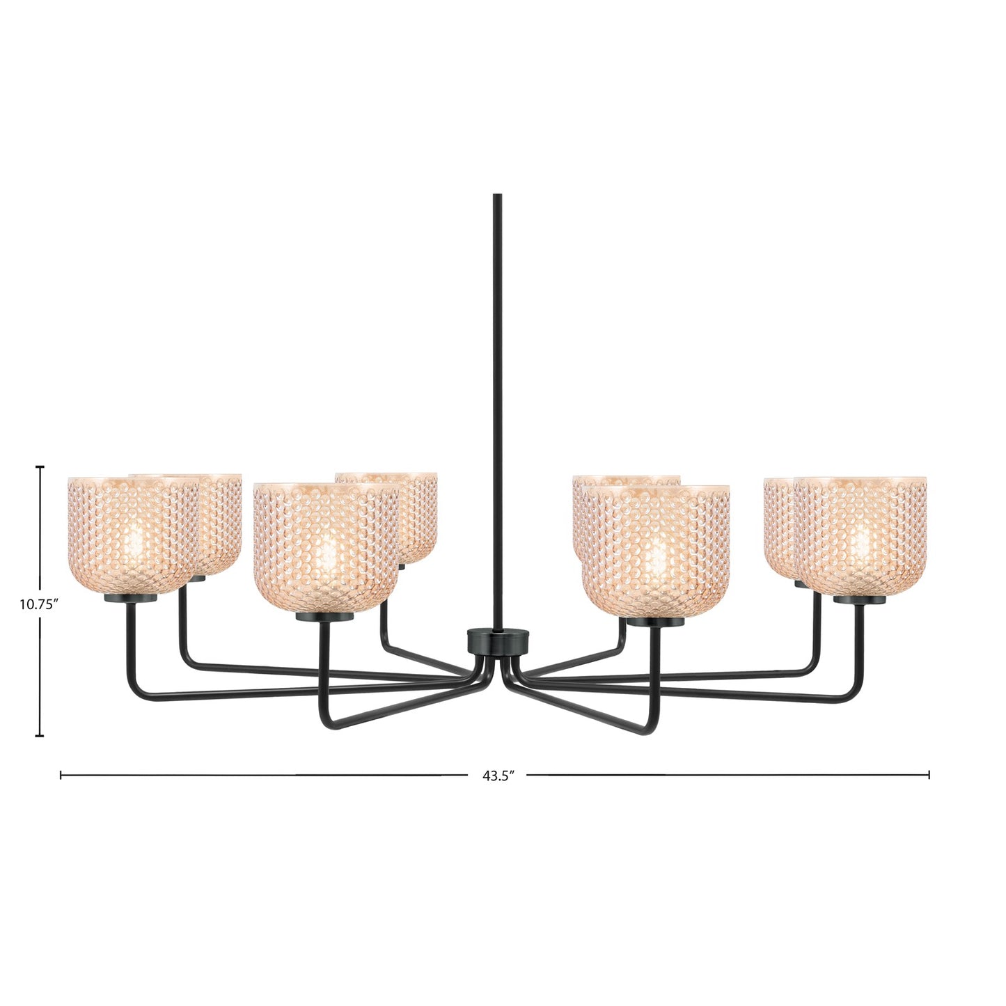 Toltec Sandia 43.5in 8-Light Chandelier | Modern Matte Black Steel and Amber Textured Glass | Dining Room & Foyer | 43.5 x 43.5 x 10.75 in | Model 6208-MB-4613