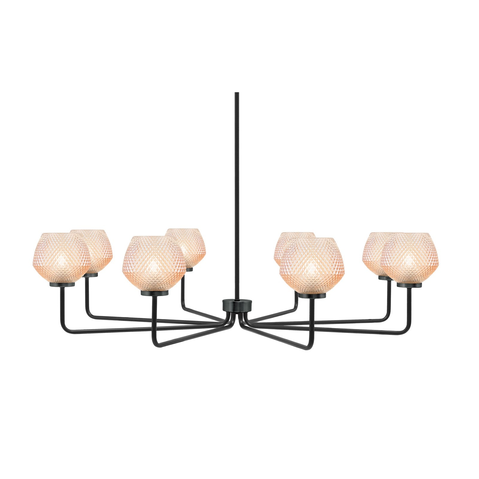 Toltec Sandia 44in 8-Light Chandelier | Modern Matte Black Steel and Amber Textured Glass | Dining Room & Great Room | 43.5 x 10.75 in | Model 6208-MB-4623