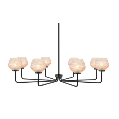 Toltec Sandia 44in 8-Light Chandelier | Modern Matte Black Steel and Amber Textured Glass | Dining Room & Great Room | 43.5 x 10.75 in | Model 6208-MB-4623