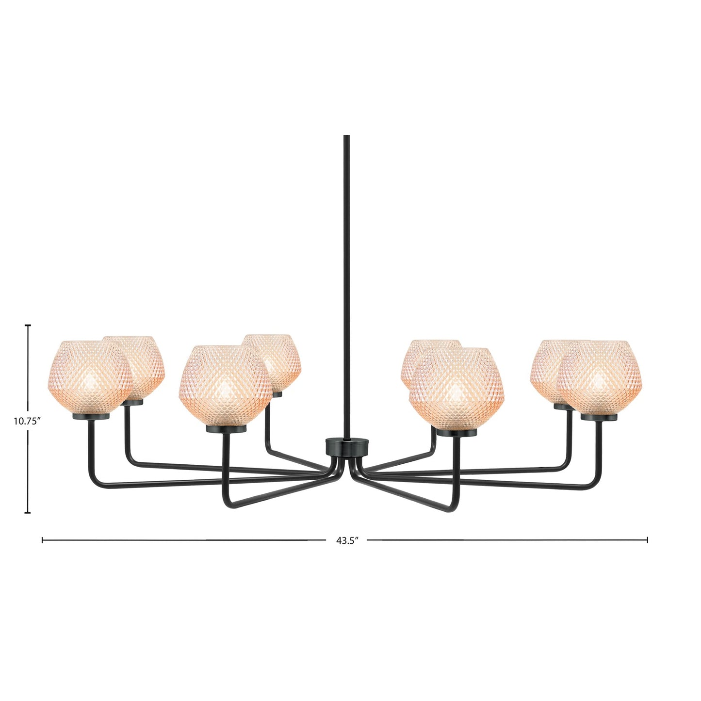 Toltec Sandia 44in 8-Light Chandelier | Modern Matte Black Steel and Amber Textured Glass | Dining Room & Great Room | 43.5 x 10.75 in | Model 6208-MB-4623