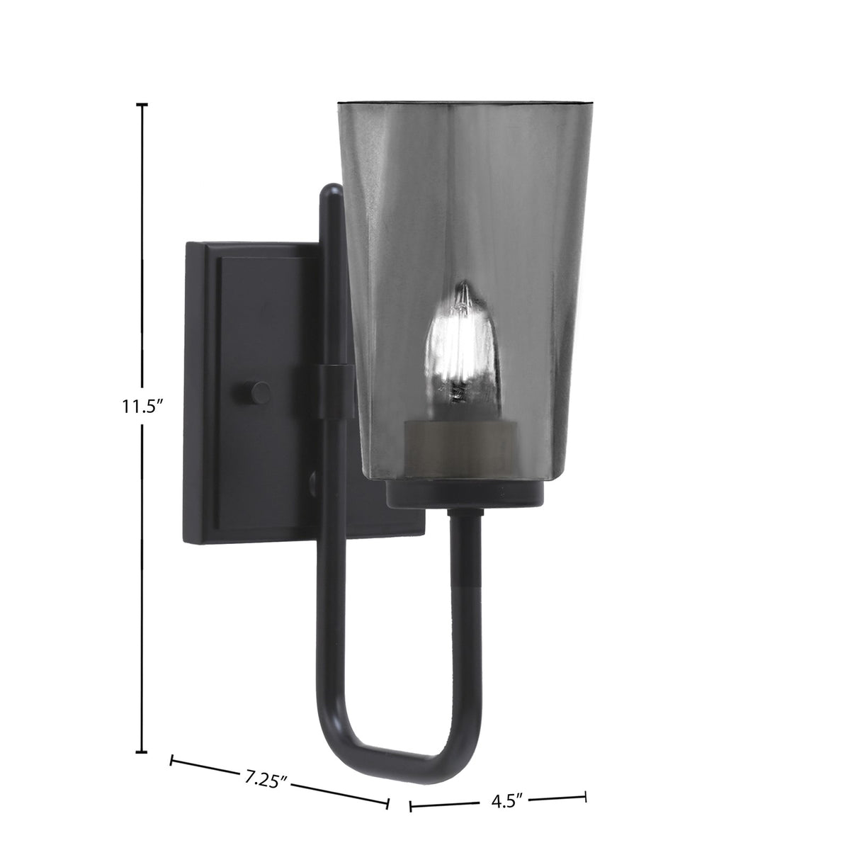 Toltec Sandia 4.5in 1-Light Wall Sconce | Modern Matte Black and Smoke Bubble Glass | Bathroom & Hallway Accent Light | Model 6221-MB-262