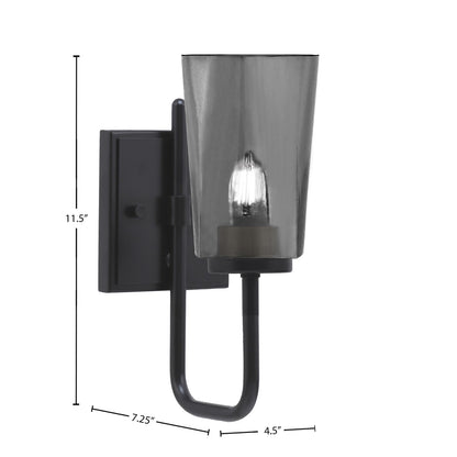 Toltec Sandia 4.5in 1-Light Wall Sconce | Modern Matte Black and Smoke Bubble Glass | Bathroom & Hallway Accent Light | Model 6221-MB-262