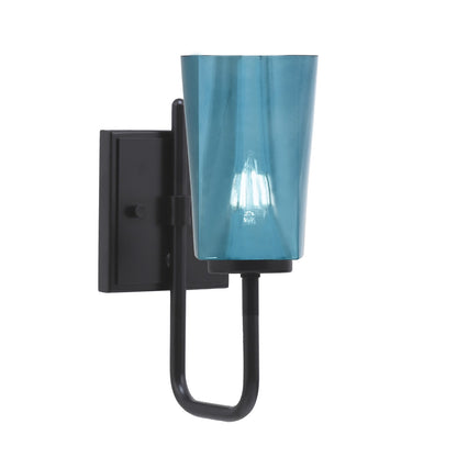 Toltec Sandia 1-Light Wall Sconce | Modern Matte Black and Blue Gradient Glass | Bathroom & Hallway | 4.5 x 7.25 x 11.5 in | Model 6221-MB-265