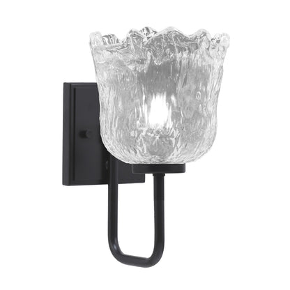 Toltec Sandia 7in 1-Light Wall Sconce | Modern Matte Black and Clear Lava Glass | Bedroom & Hallway Accent Light | Model 6221-MB-4230