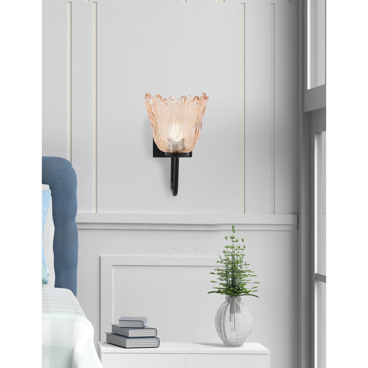 Toltec Sandia 7in 1-Light Wall Sconce | Modern Matte Black and Amber Lava Glass | Bedroom & Hallway Accent Light | Model 6221-MB-4233