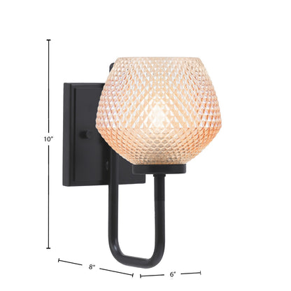 Toltec Sandia 1-Light Wall Sconce | Modern Matte Black Steel and Amber Textured Glass | Hallway & Bathroom Accent | 6 x 10 in | Model 6221-MB-4623