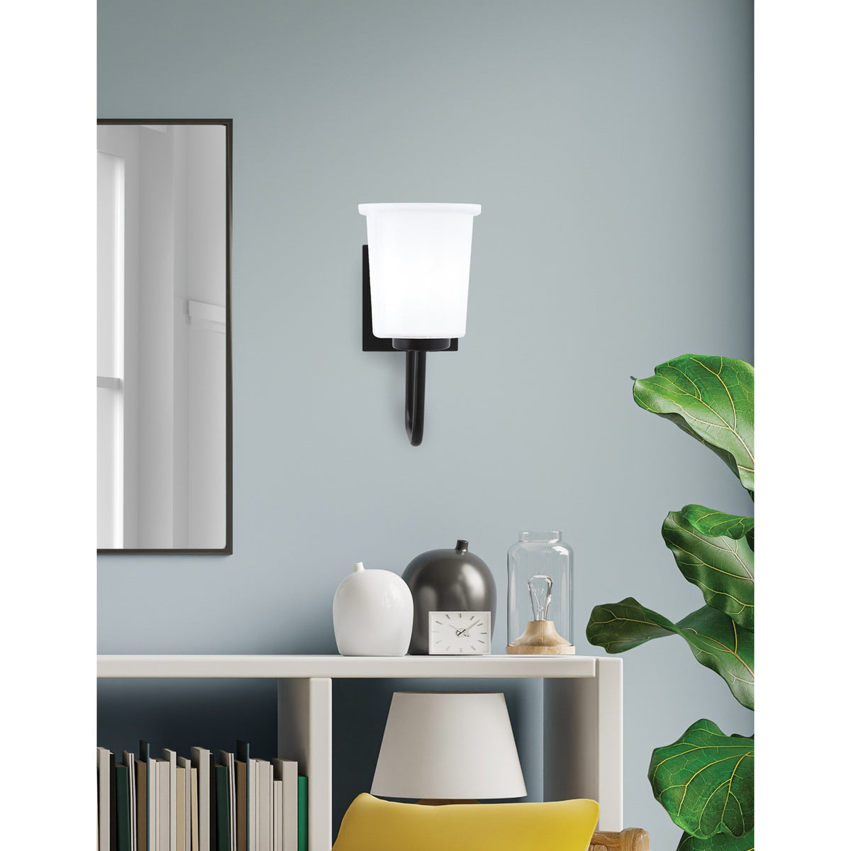 Toltec Sandia 1-Light Wall Sconce | Modern Matte Black and White Opal Glass | Bathroom & Hallway | 5 x 7.5 x 10.5 in | Model 6221-MB-5031
