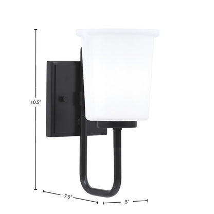 Toltec Sandia 1-Light Wall Sconce | Modern Matte Black and White Opal Glass | Bathroom & Hallway | 5 x 7.5 x 10.5 in | Model 6221-MB-5031