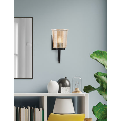Toltec Sandia 1-Light Wall Sconce | Modern Matte Black and Amber Bubble Glass | Bathroom & Hallway | 5 x 7.5 x 10.5 in | Model 6221-MB-5033