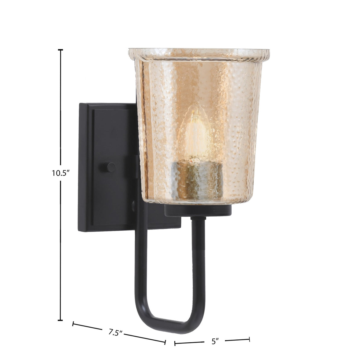 Toltec Sandia 1-Light Wall Sconce | Modern Matte Black and Amber Bubble Glass | Bathroom & Hallway | 5 x 7.5 x 10.5 in | Model 6221-MB-5033