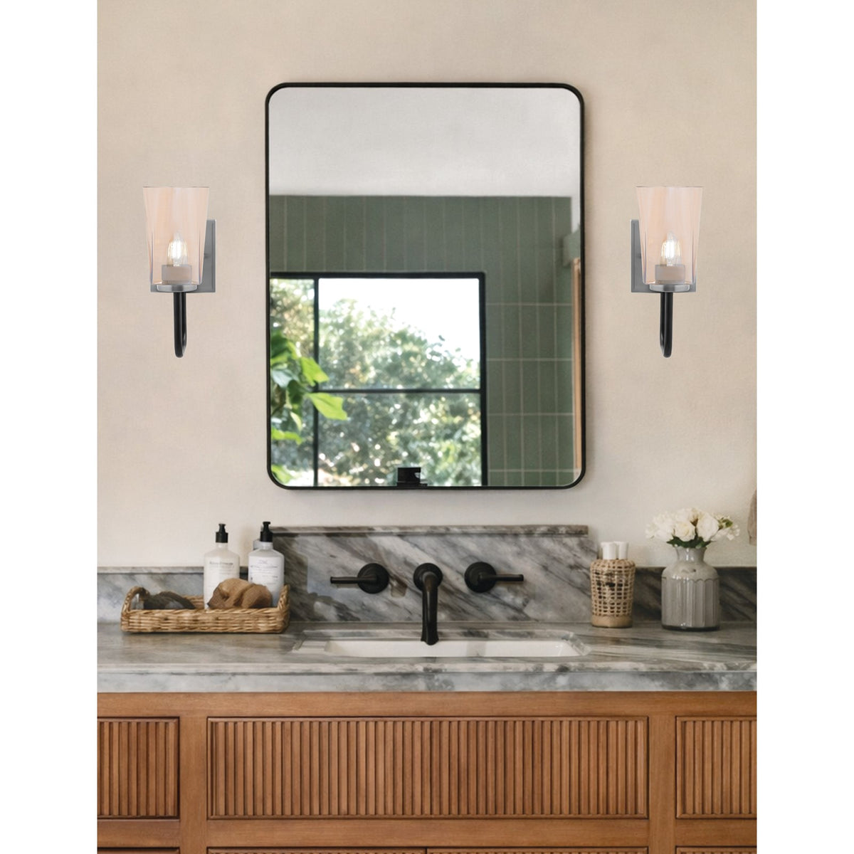 Toltec Sandia 1-Light Wall Sconce | Modern Matte Black & Graphite and Amber Gradient Glass | Bathroom & Hallway | Model 6221-MBGP-263