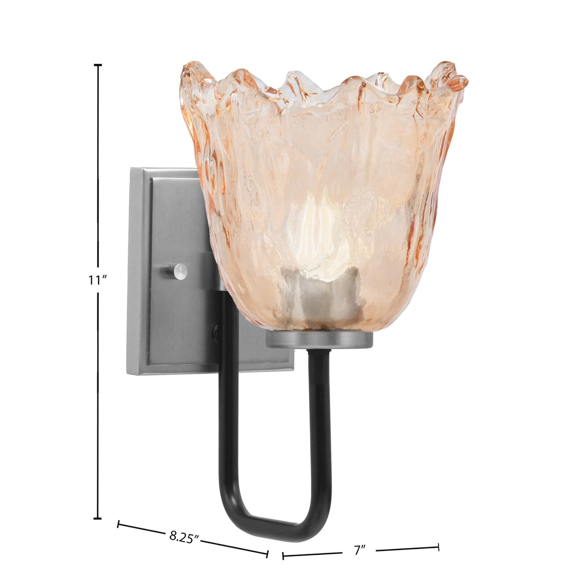 Toltec Sandia 11in 1-Light Wall Sconce | Modern Matte Black and Graphite Amber Lava Glass | Bedroom & Hallway Accent Light | Model 6221-MBGP-4233