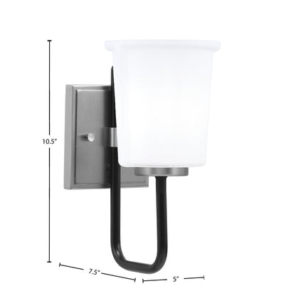 Toltec Sandia 10.5in 1-Light Wall Sconce | Modern Matte Black and Graphite with White Opal Glass | Bathroom & Hallway | Model 6221-MBGP-5031