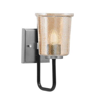 Toltec Sandia 10.5in 1-Light Wall Sconce | Modern Matte Black and Graphite with Amber Bubble Glass | Bathroom & Hallway | Model 6221-MBGP-5033