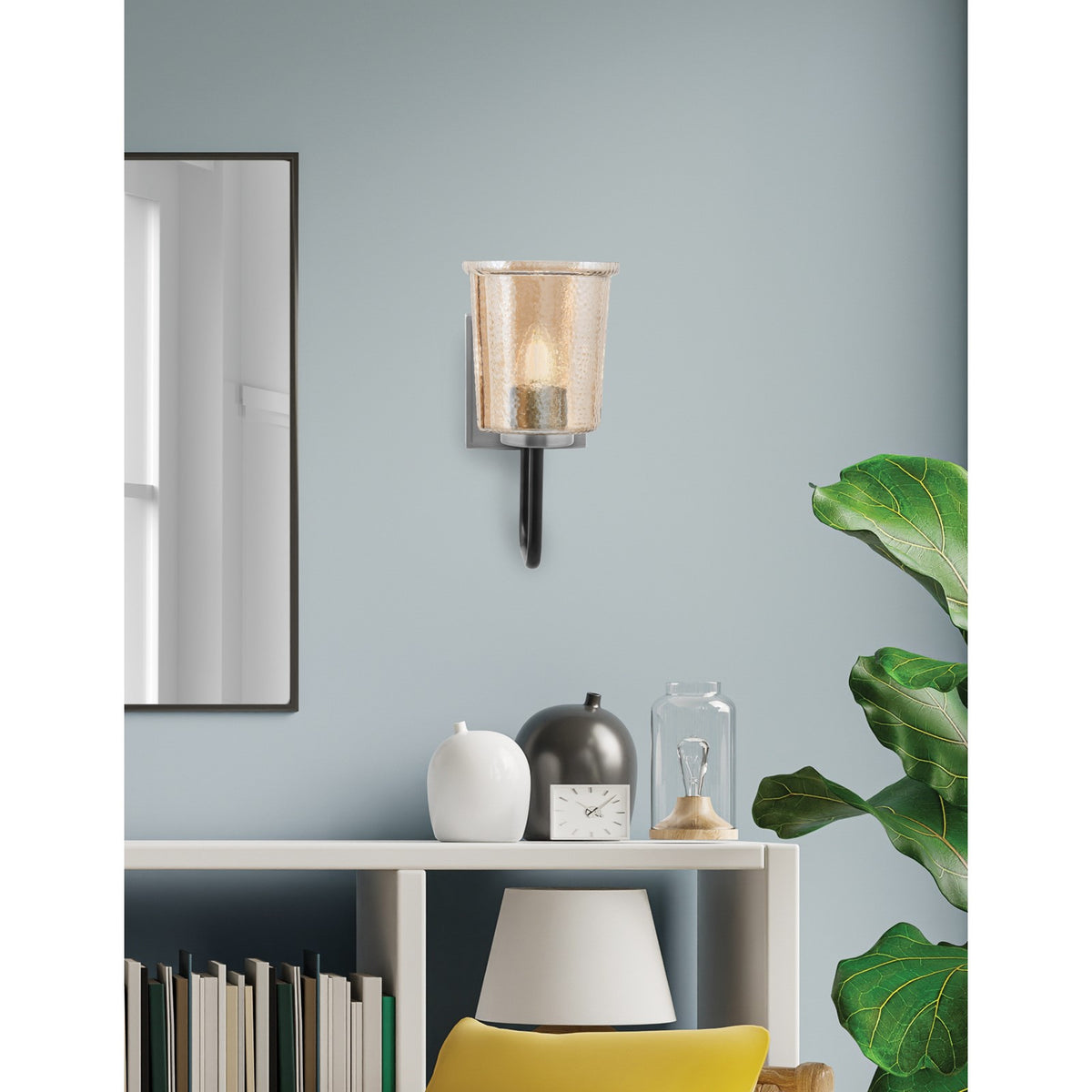 Toltec Sandia 10.5in 1-Light Wall Sconce | Modern Matte Black and Graphite with Amber Bubble Glass | Bathroom & Hallway | Model 6221-MBGP-5033