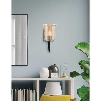 Toltec Sandia 10.5in 1-Light Wall Sconce | Modern Matte Black and Graphite with Amber Bubble Glass | Bathroom & Hallway | Model 6221-MBGP-5033