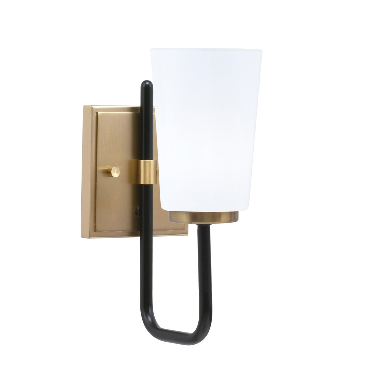 Toltec Sandia 11.5in 1-Light Wall Sconce | Modern Matte Black and New Age Brass White Opal Glass | Bedroom & Hallway Accent | Model 6221-MBNAB-261