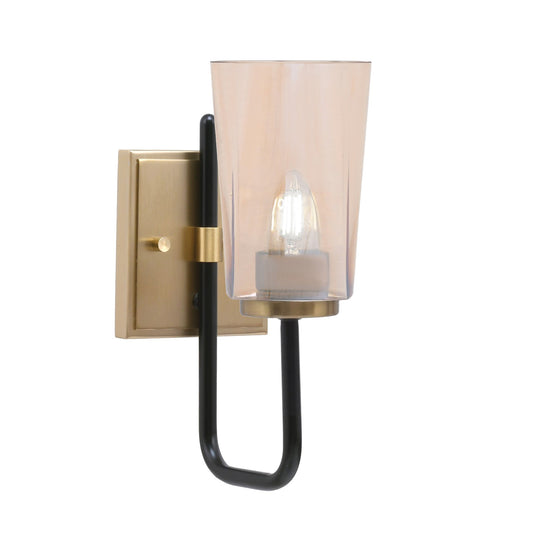 Toltec Sandia 4.5in 1-Light Wall Sconce | Modern Matte Black and New Age Brass Amber Gradient Glass | Bedroom & Hallway | Model 6221-MBNAB-263