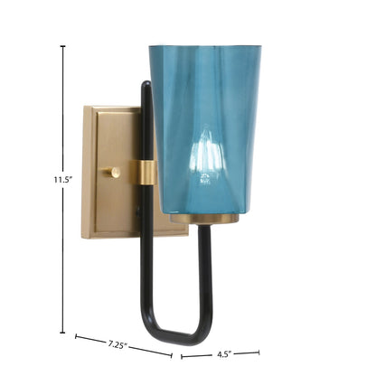 Toltec Sandia 4.5in 1-Light Wall Sconce | Modern Matte Black and New Age Brass Blue Gradient Glass | Bedroom & Hallway | Model 6221-MBNAB-265