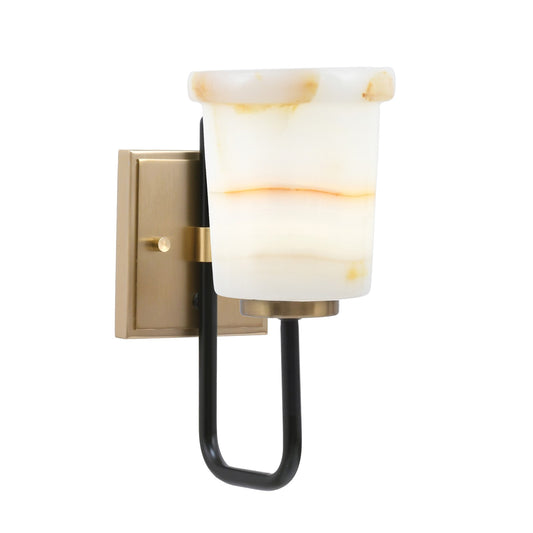 Toltec Sandia 11in 1-Light Wall Sconce | Modern Matte Black and New Age Brass Natural Stone Shade | Bedroom & Hallway Accent | Model 6221-MBNAB-4128
