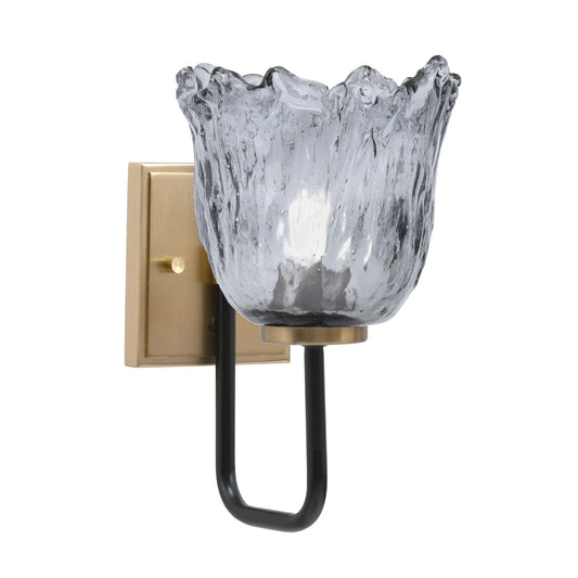 Toltec Sandia 11in 1-Light Wall Sconce | Modern Matte Black and New Age Brass Smoke Lava Glass | Bedroom & Hallway | Model 6221-MBNAB-4232
