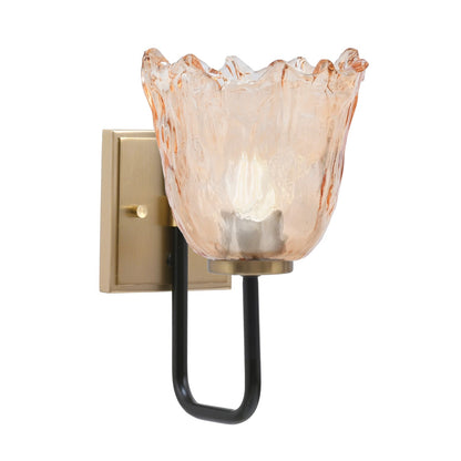 Toltec Sandia 11in 1-Light Wall Sconce | Modern Matte Black and New Age Brass Amber Lava Glass | Bedroom & Hallway Accent | Model 6221-MBNAB-4233