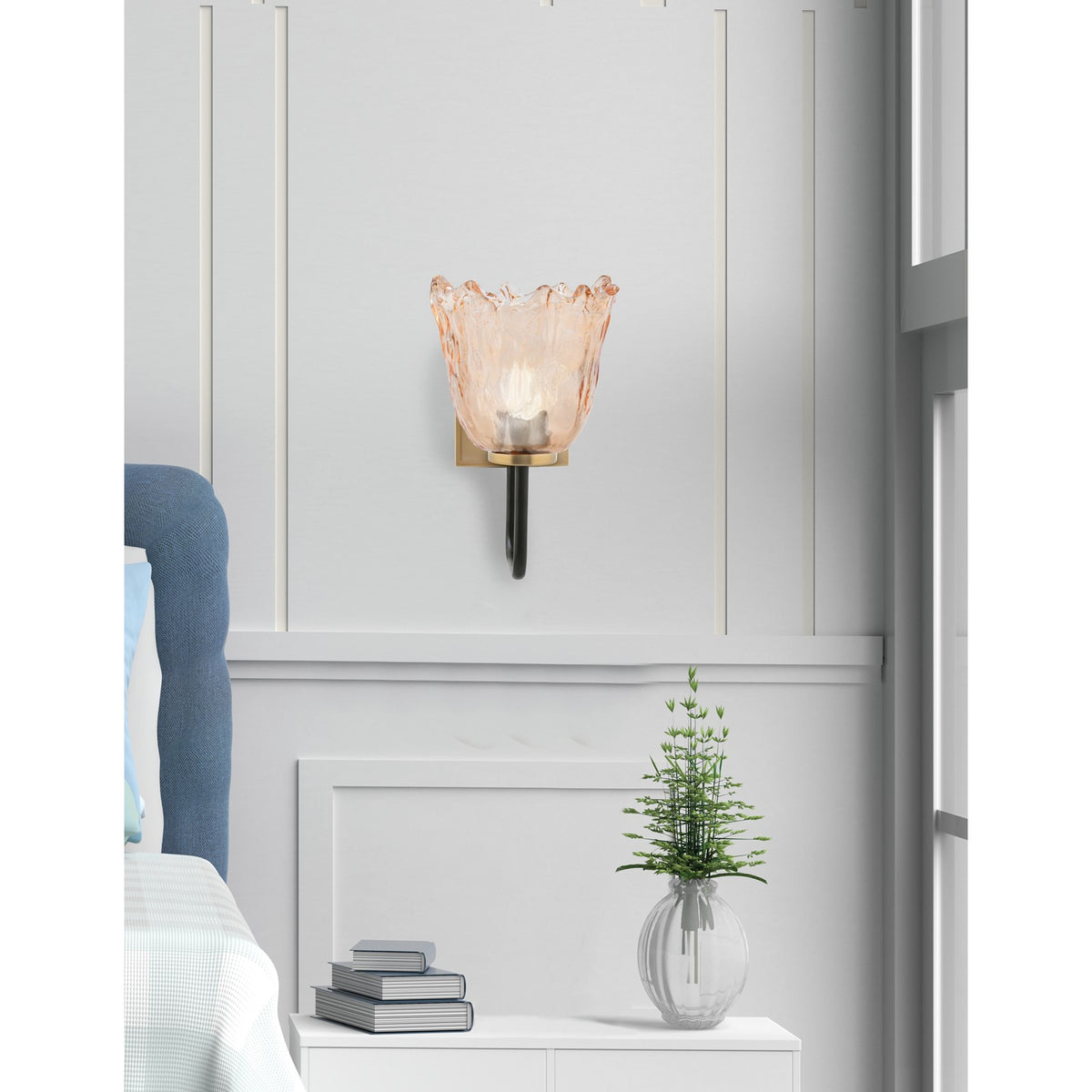 Toltec Sandia 11in 1-Light Wall Sconce | Modern Matte Black and New Age Brass Amber Lava Glass | Bedroom & Hallway Accent | Model 6221-MBNAB-4233