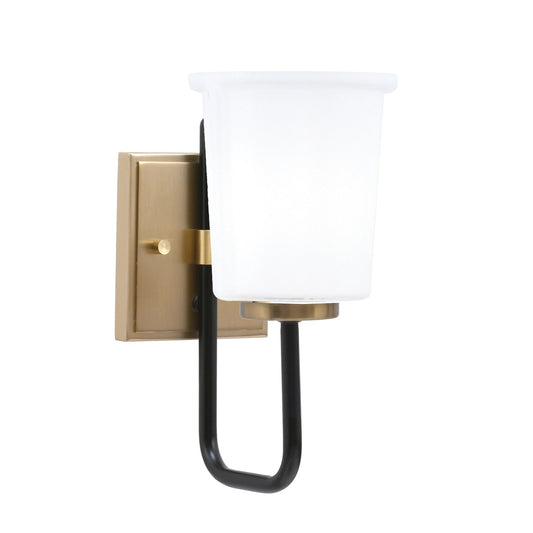 Toltec Sandia 5in 1-Light Wall Sconce | Modern Matte Black and New Age Brass White Opal Glass | Bathroom & Hallway | Model 6221-MBNAB-5031